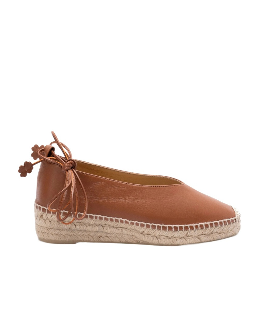 Castaã±er Leather Espadrilles With Braided Raffia Sole In Brown