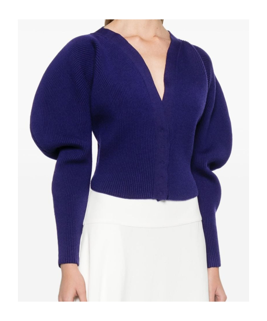 Alaïa Long-sleeved Knitted Cardigan In Blue