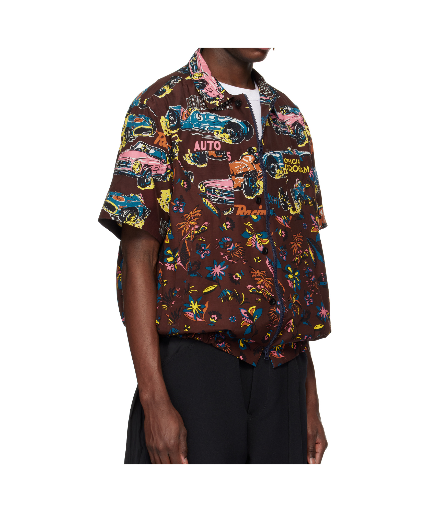 Sacai Lapel Short Sleeve Shirt In Multicolor
