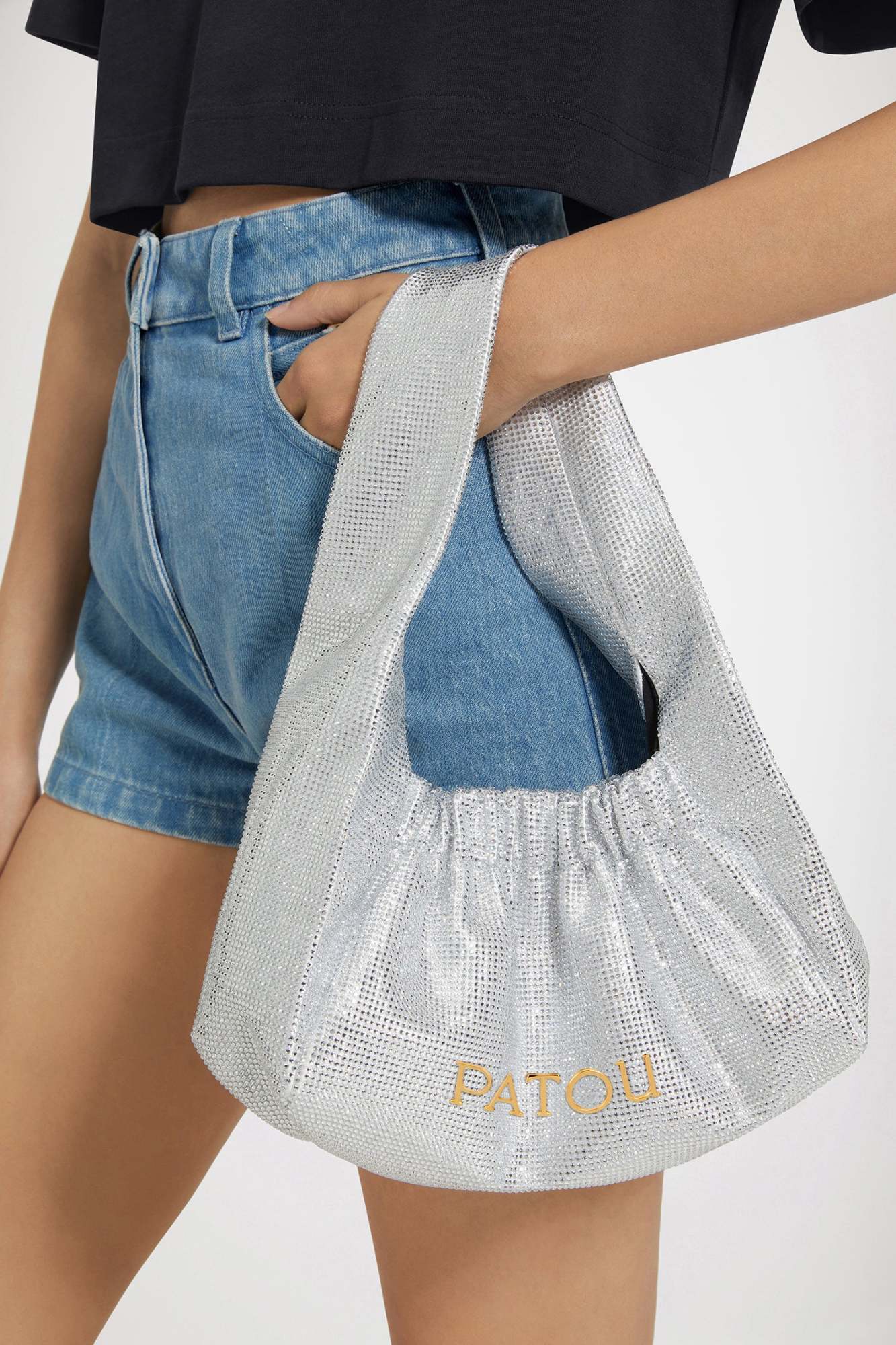Shop Patou Le Biscuit Fabric Shoulder Bag In White