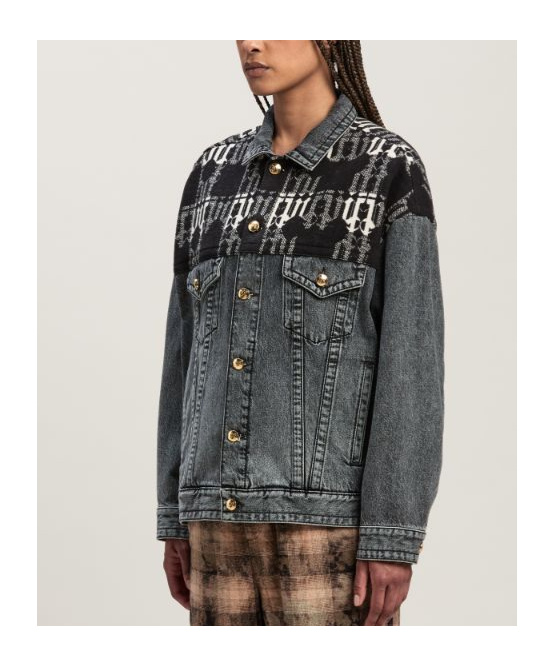 Palm Angels Monogram-jacquard Denim Jacket In Black