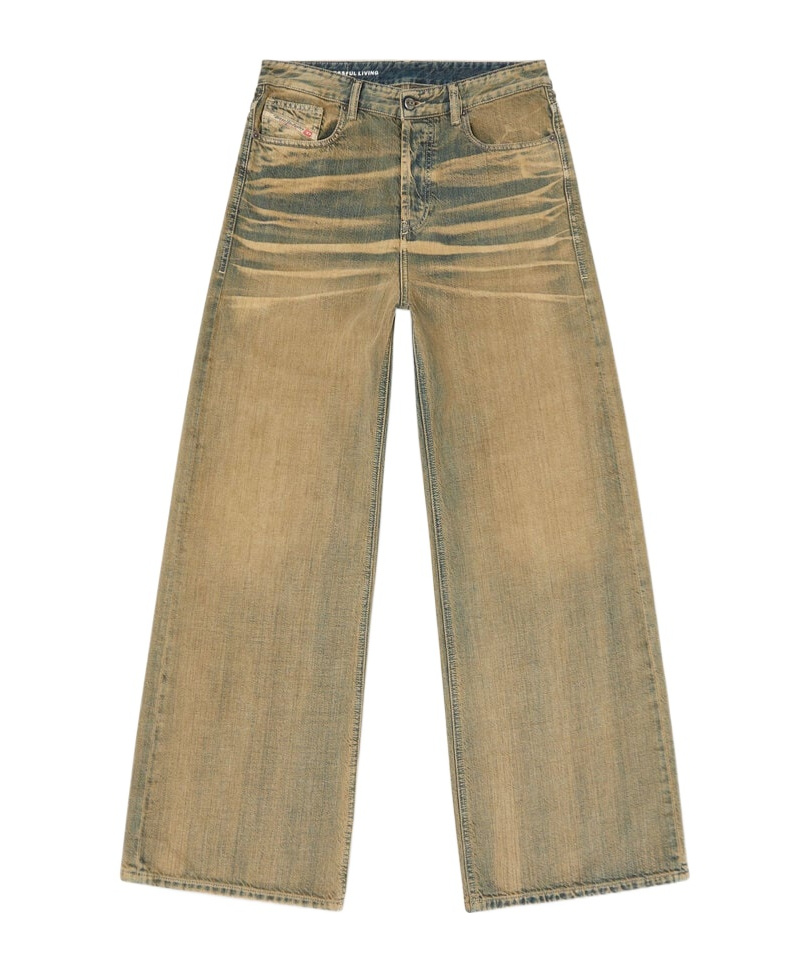 Diesel Straight-leg Jeans In Faded Beige Cotton In Green