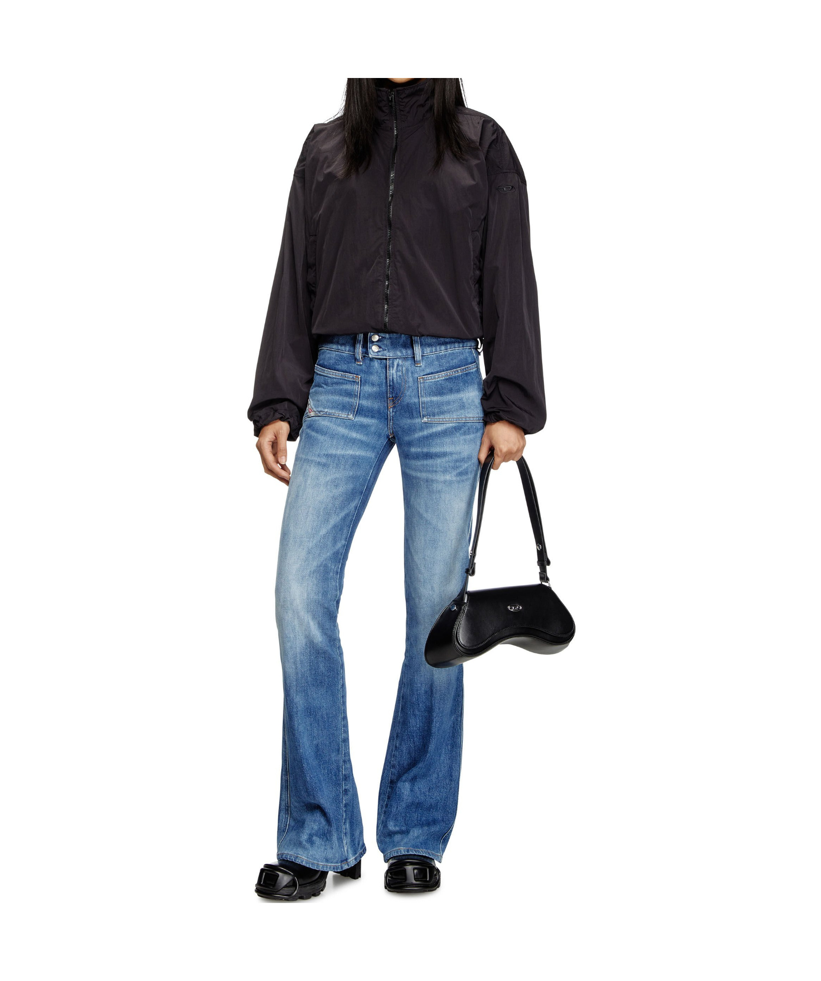 Diesel D-hush Partially Organic Cotton Flared Jeans With Back Logo Patch In Blue