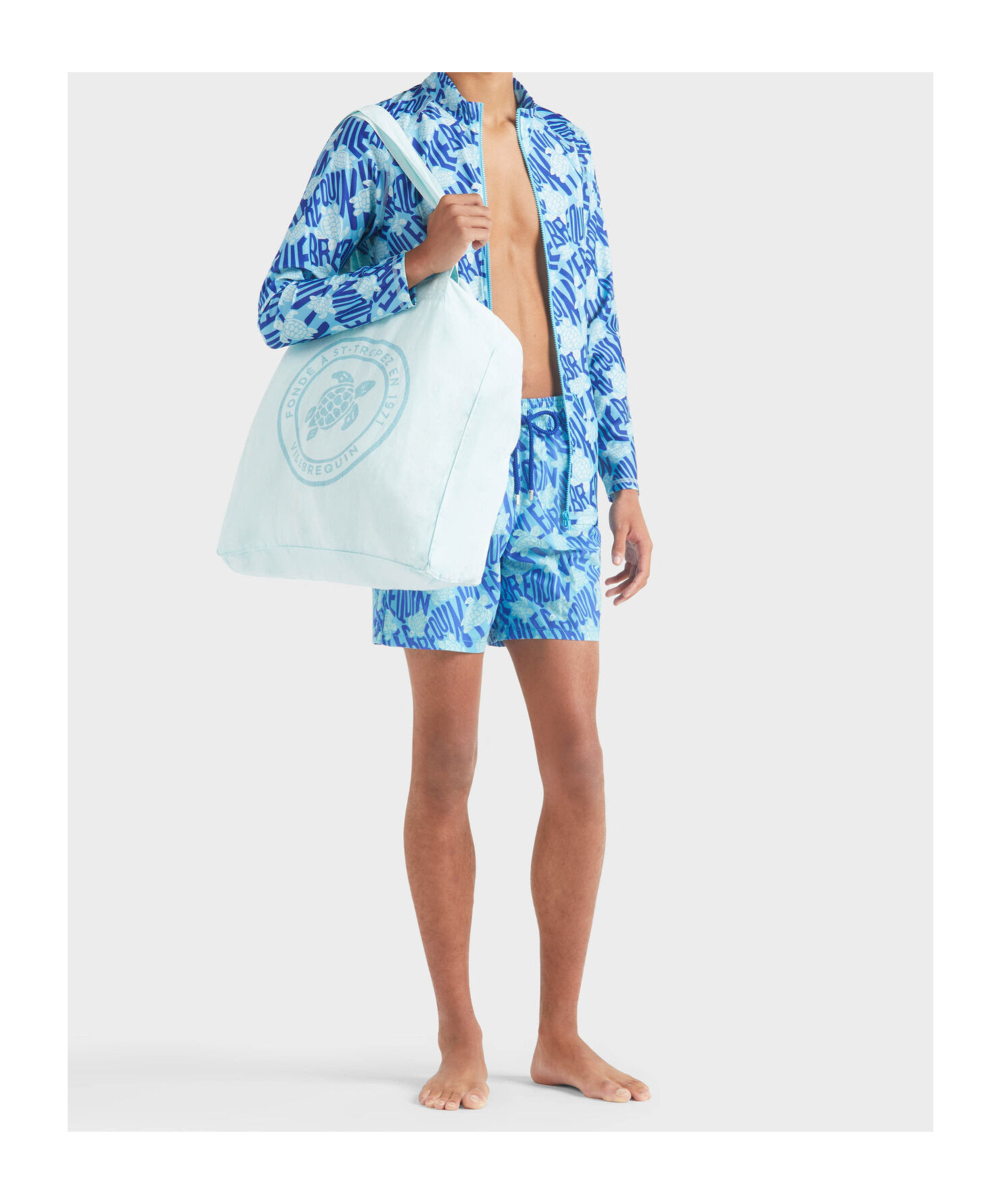 Vilebrequin Printed Recycled Polyamide Swim Shorts In Blue Topaz/blue