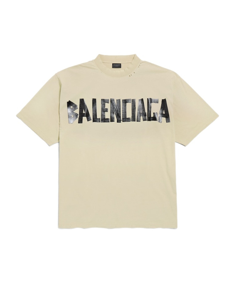 Balenciaga Men Beige Tape Type Medium Fit T-shirt In Neutral