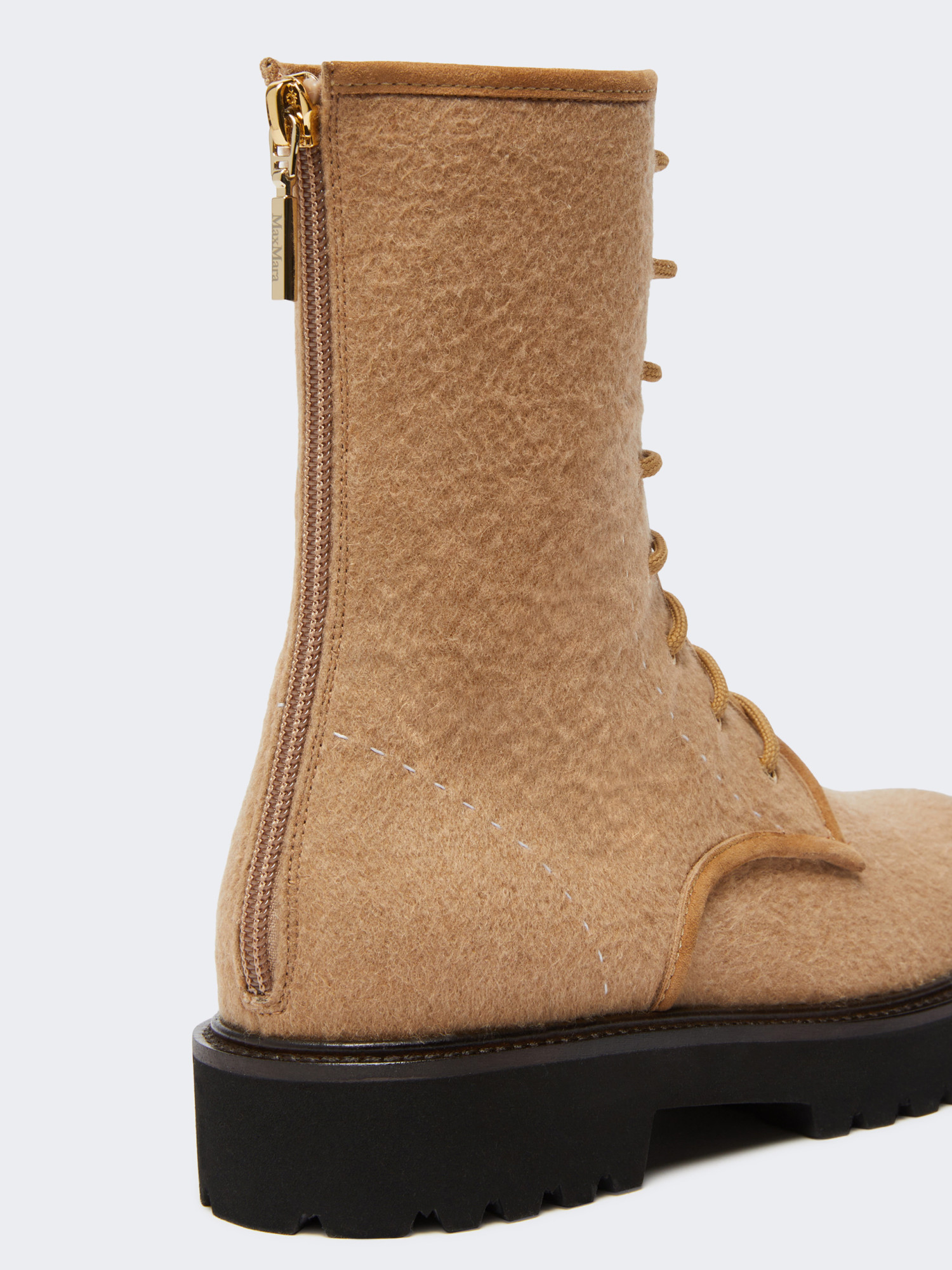 Max Mara Water-repellent Camel Combat Boots In Multi