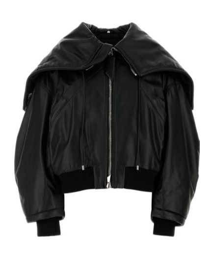 Attico The  Leather Bomber Jacket In Black