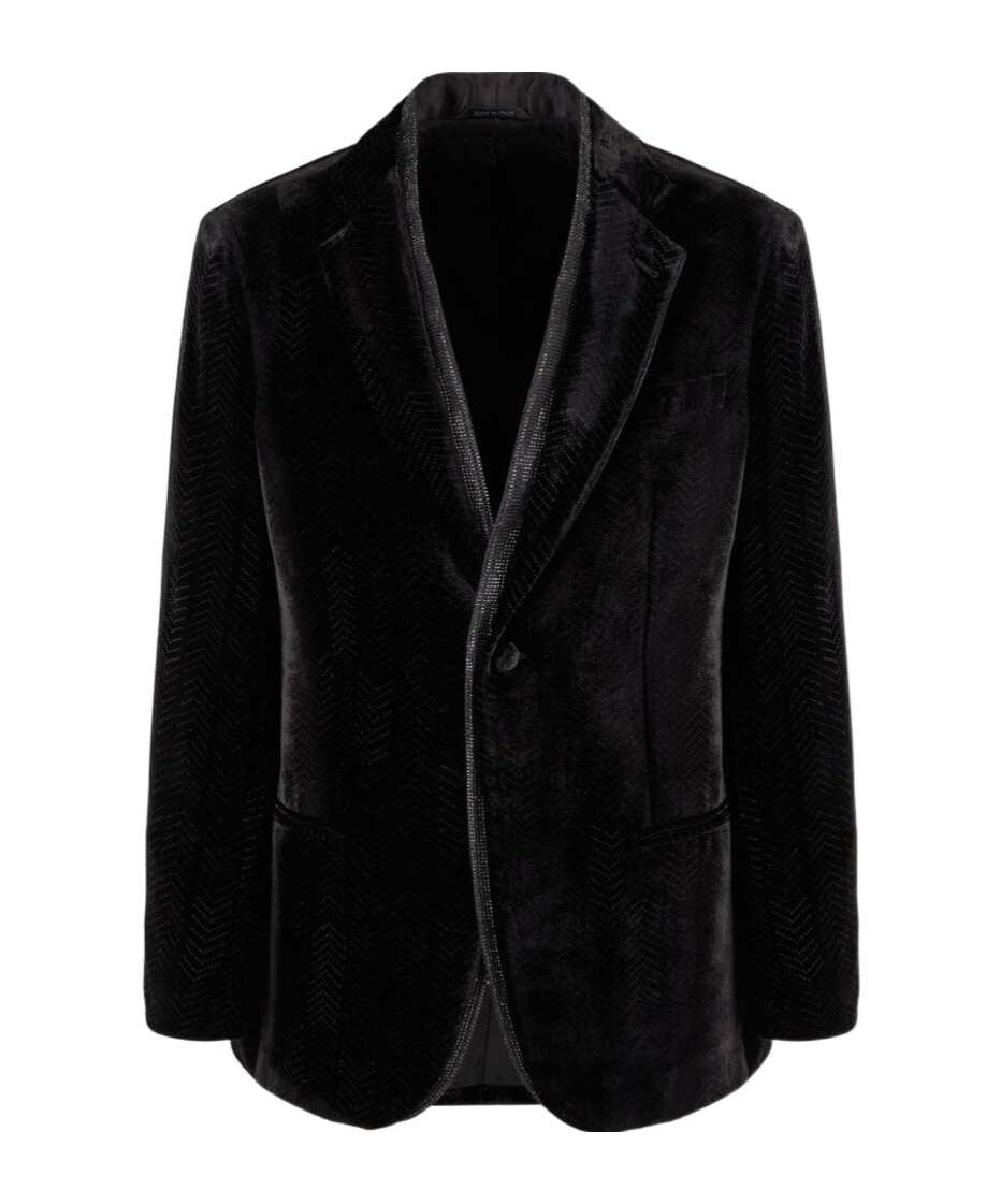 Giorgio Armani Studded-trim Velvet Blazer In Black
