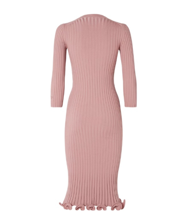 Fendi Stretch Wool Blend Dress With Ruffled Hem In Pink