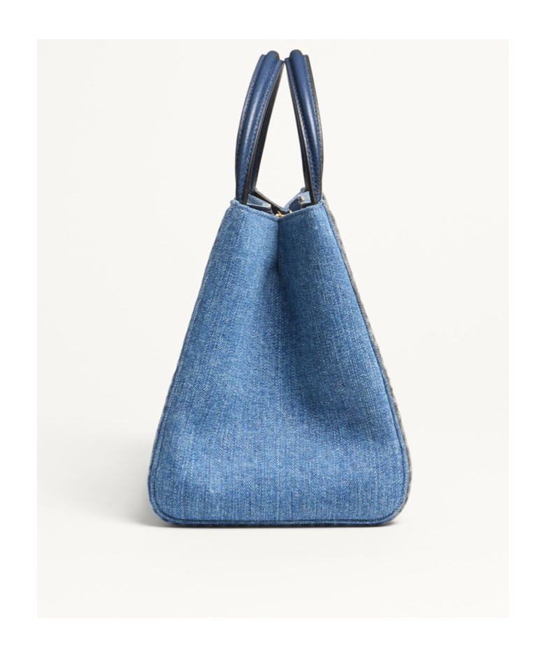 VALENTINO GARAVANI VALENTINO GARAVANI ALLTIME MEDIUM HANDBAG IN DENIM WITH EMBROIDERED STRAP
