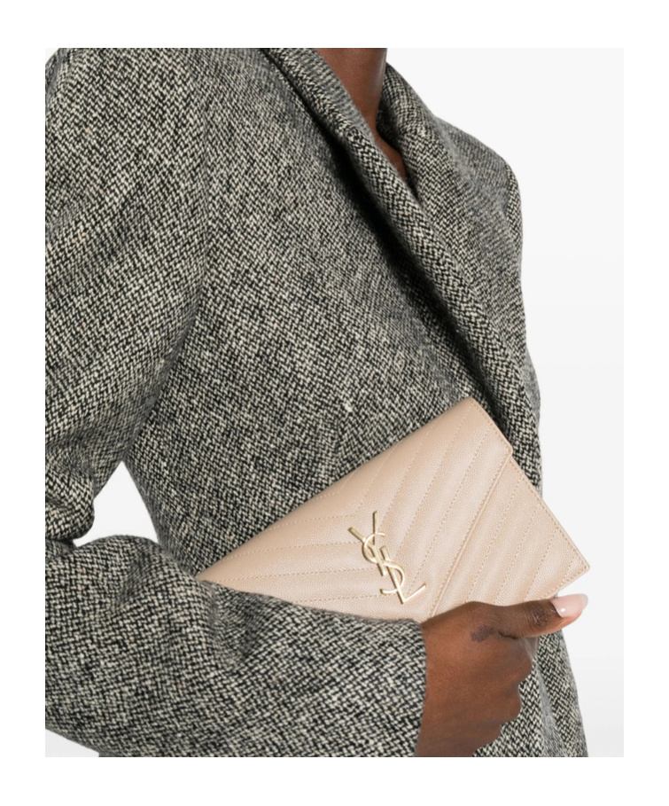 Saint Laurent Cassandre Envelop Chain Wallet In Neutral