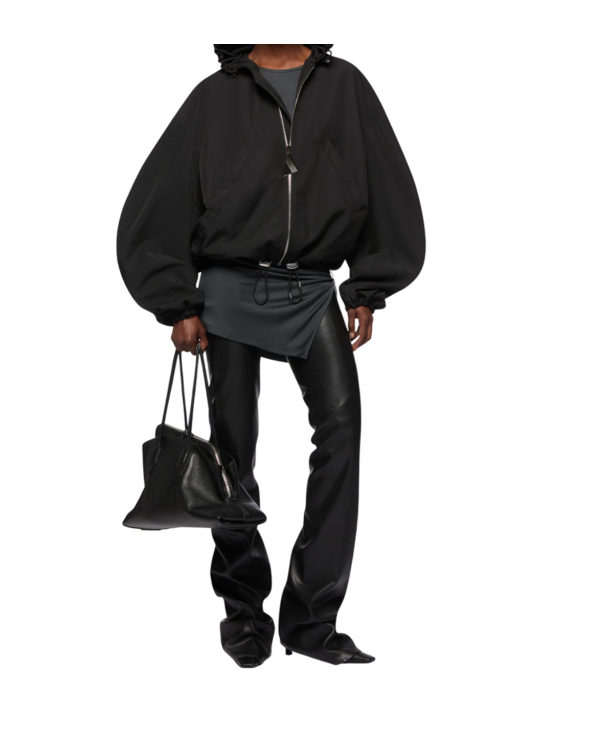 Attico Oversized Black Hooded Bomber Jacket In Black