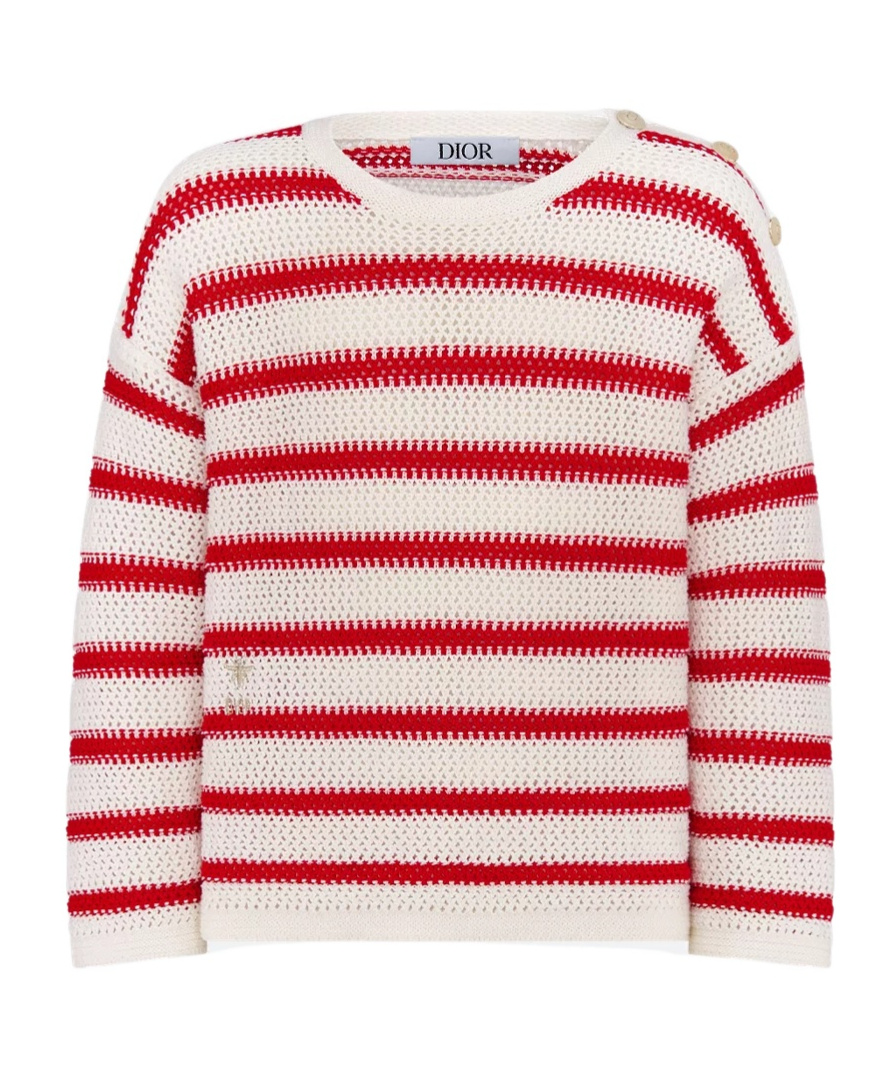 Dior Kids' Sweater In Ivory White And Raspberry Red