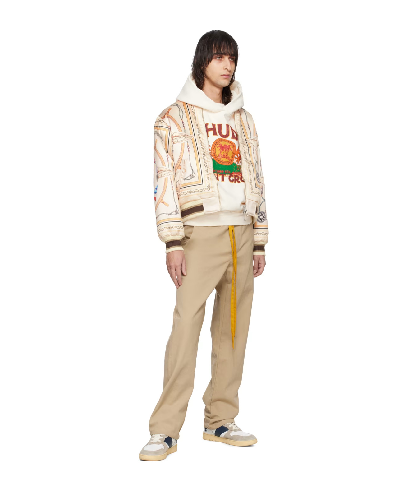 Rhude X Nautica Satin Bomber Jacket In White