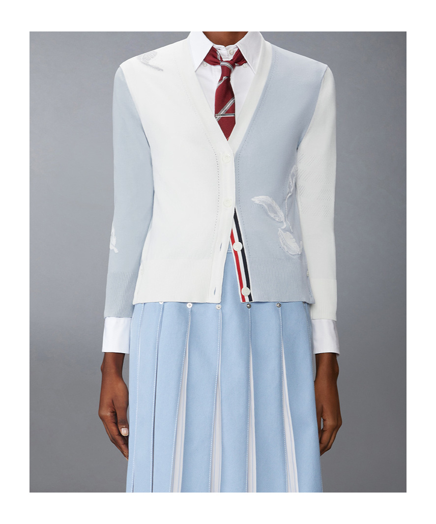 Thom Browne Feather-intarsia Cotton Cardigan In Gray