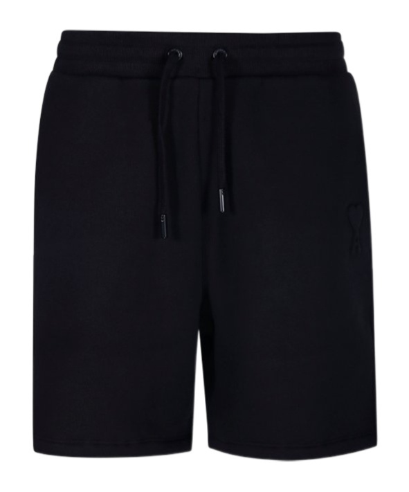 Ami Alexandre Mattiussi Ami Paris Ami De Coeur Logo Embossed Drawstring Shorts In Black