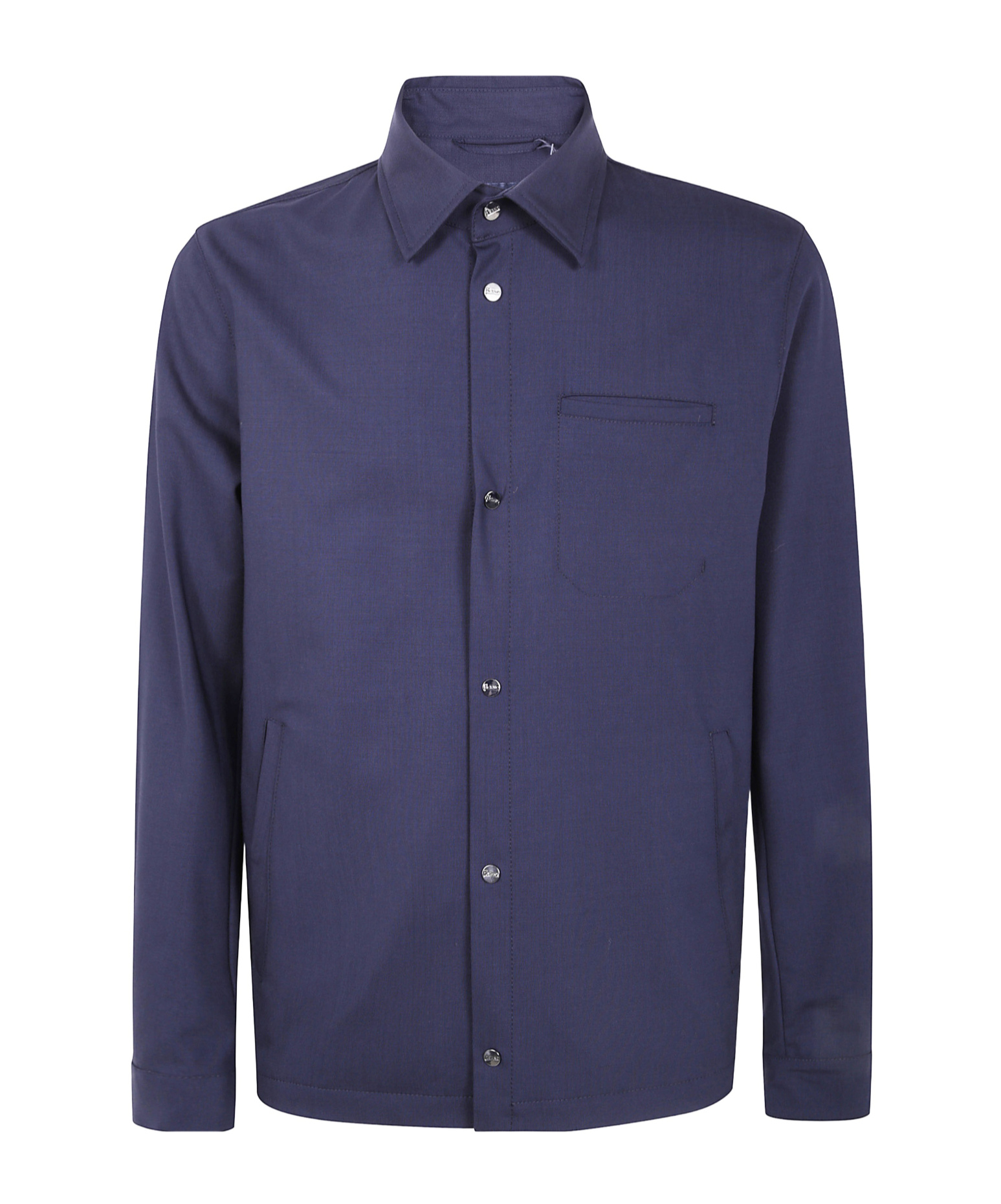 Herno Long Sleeve Collared Shirt Jacket With Pocket In Blue