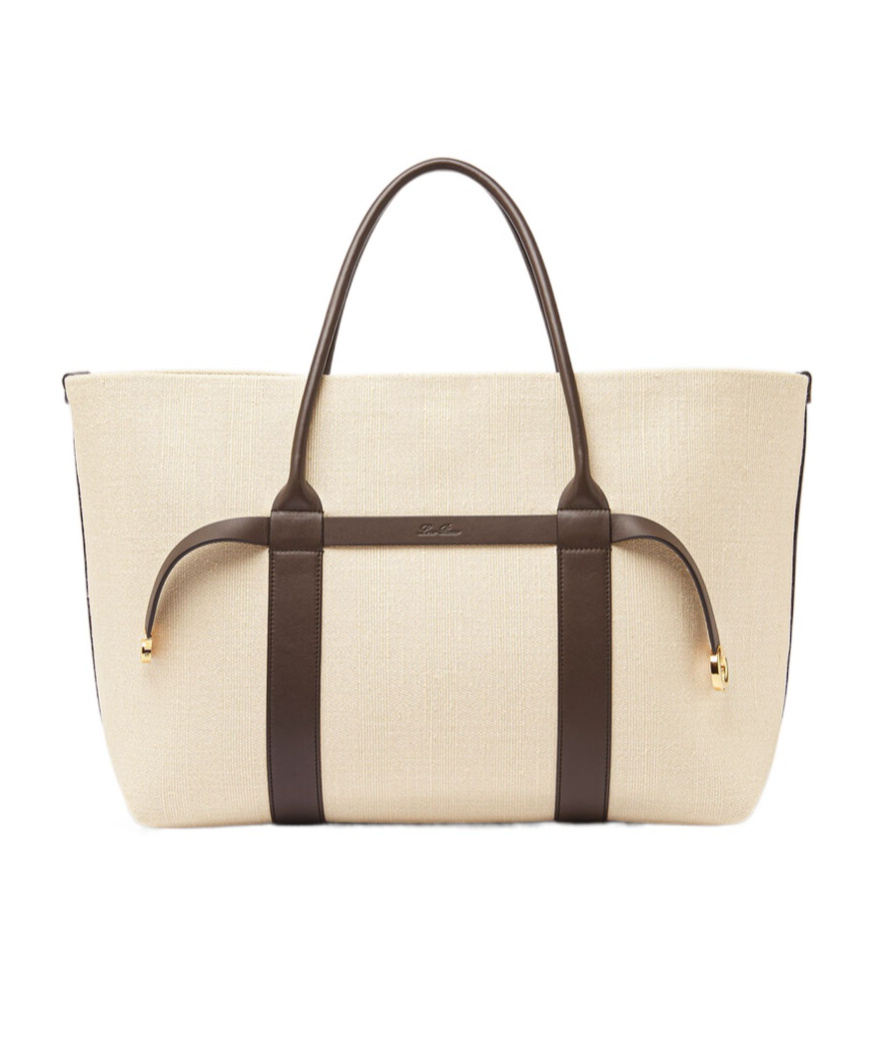 Loro Piana Ghiera Shopper Large Handbag In Cream Yellow Amber-dark Chocolate Licorice/sun Gold