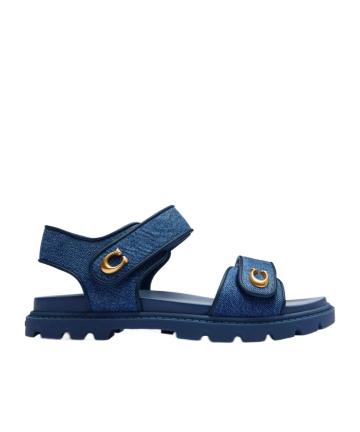 Coach Brynn Denim Touch-strap Sandals In Dark Blue