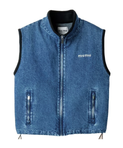 Miu Miu Logo-embroidered Denim Gilet In Blue