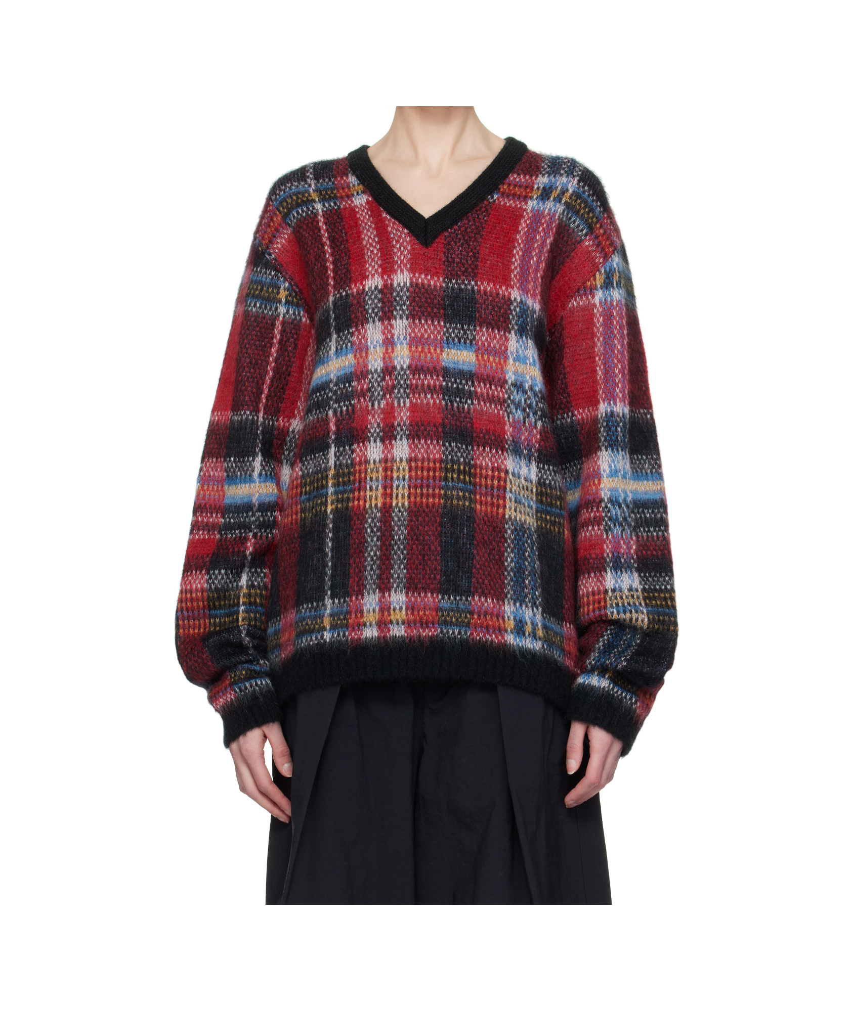Ymc You Must Create Red & Black Vertigo Tartan Sweater In Red/black