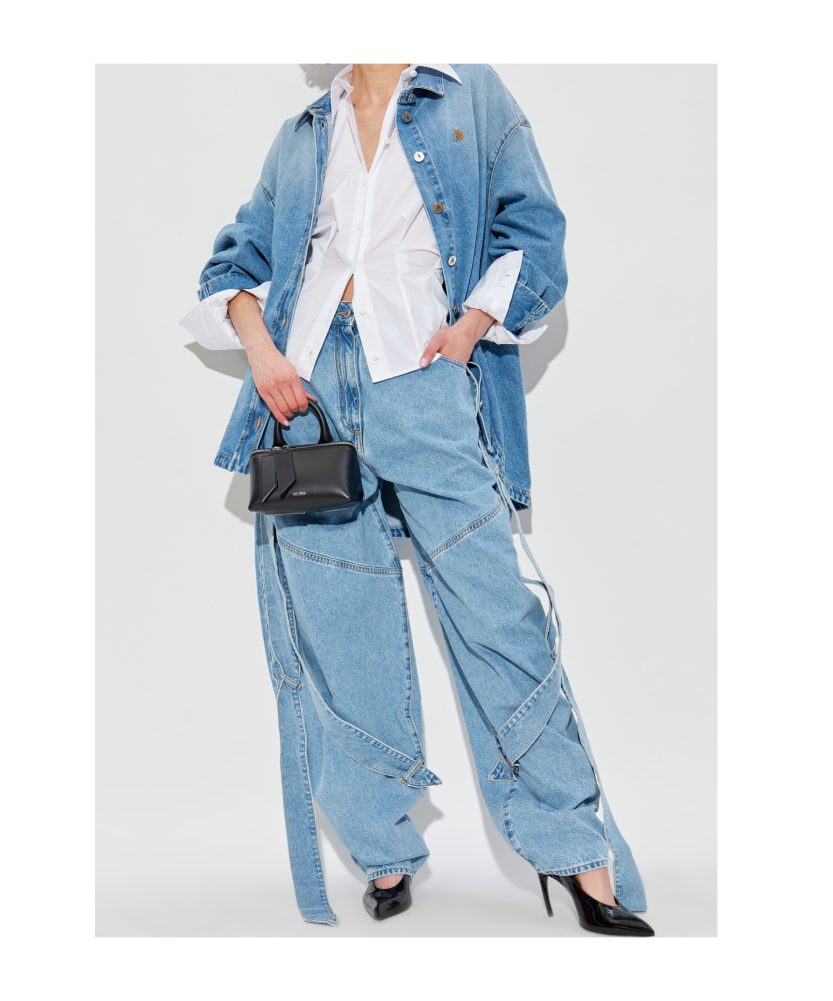 Attico Asymmetric-hem Denim Shirt In Blue