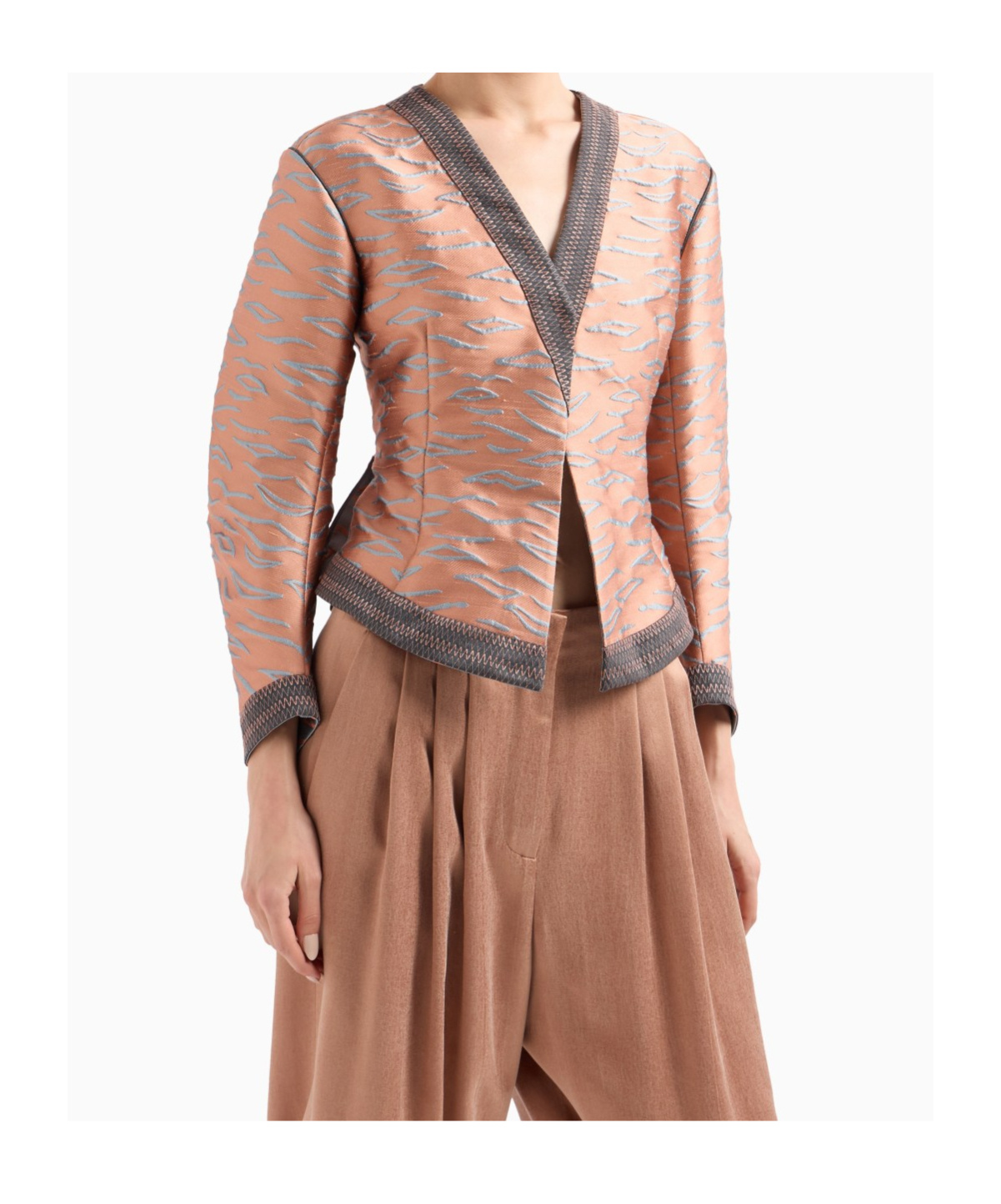 Giorgio Armani Short Jacket In A Jacquard Silk Blend In Pink