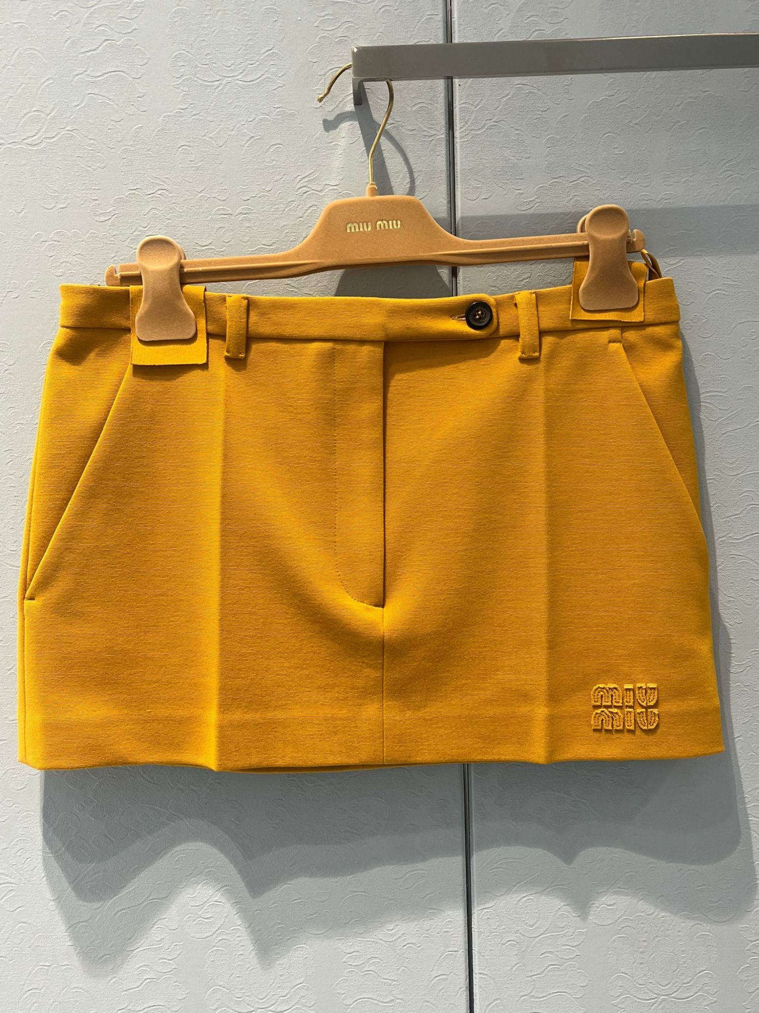 Miu Miu Milano Rib Knit Miniskirt In Brown