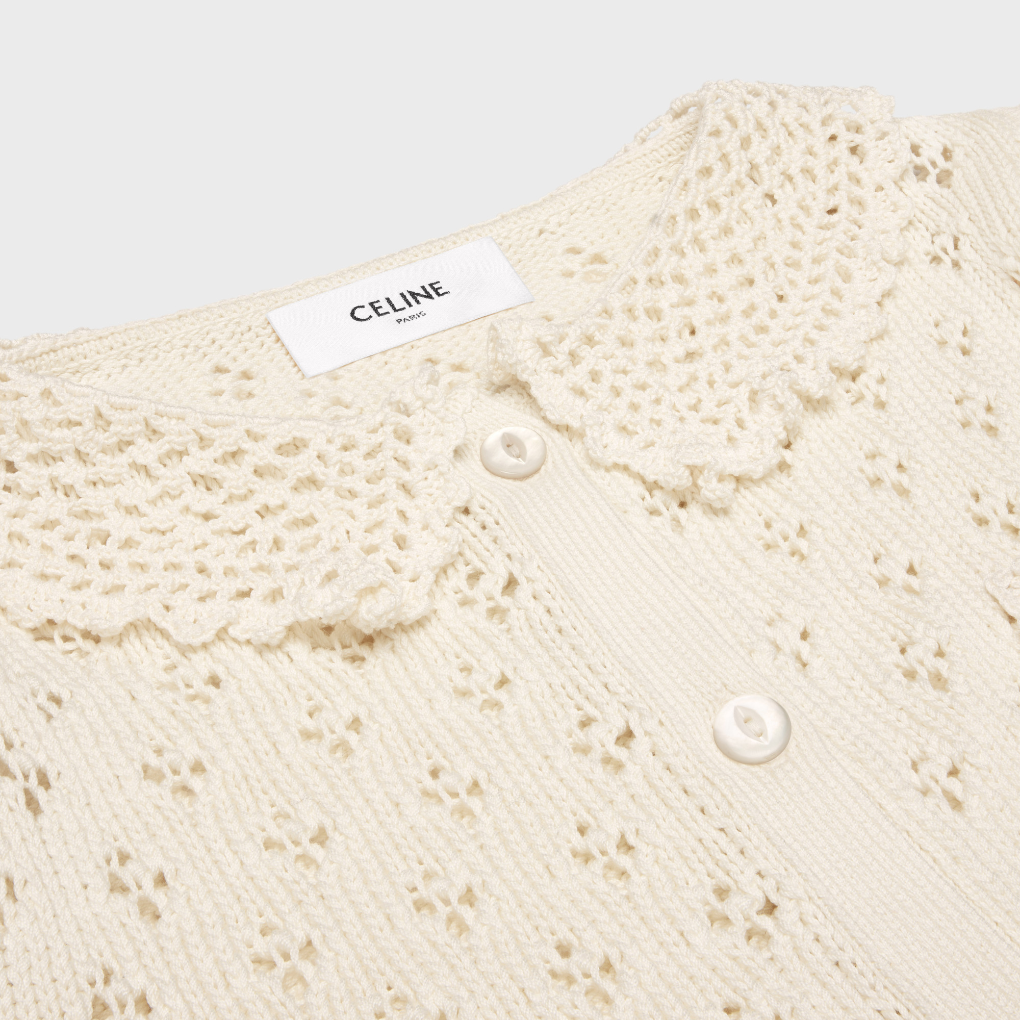 Celine Trimphe Embroidered Short Cardigan In Off White
