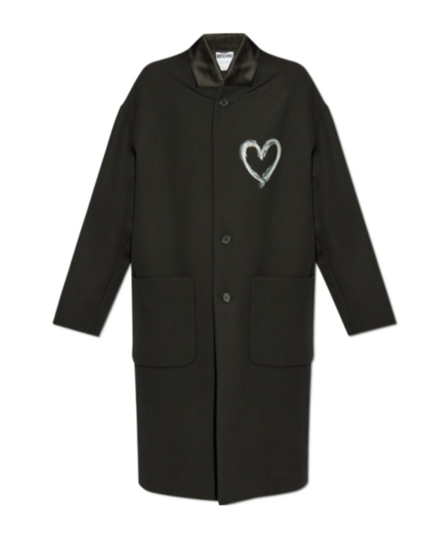 Moschino Couture Wool Blend Diagonal Coat In Black