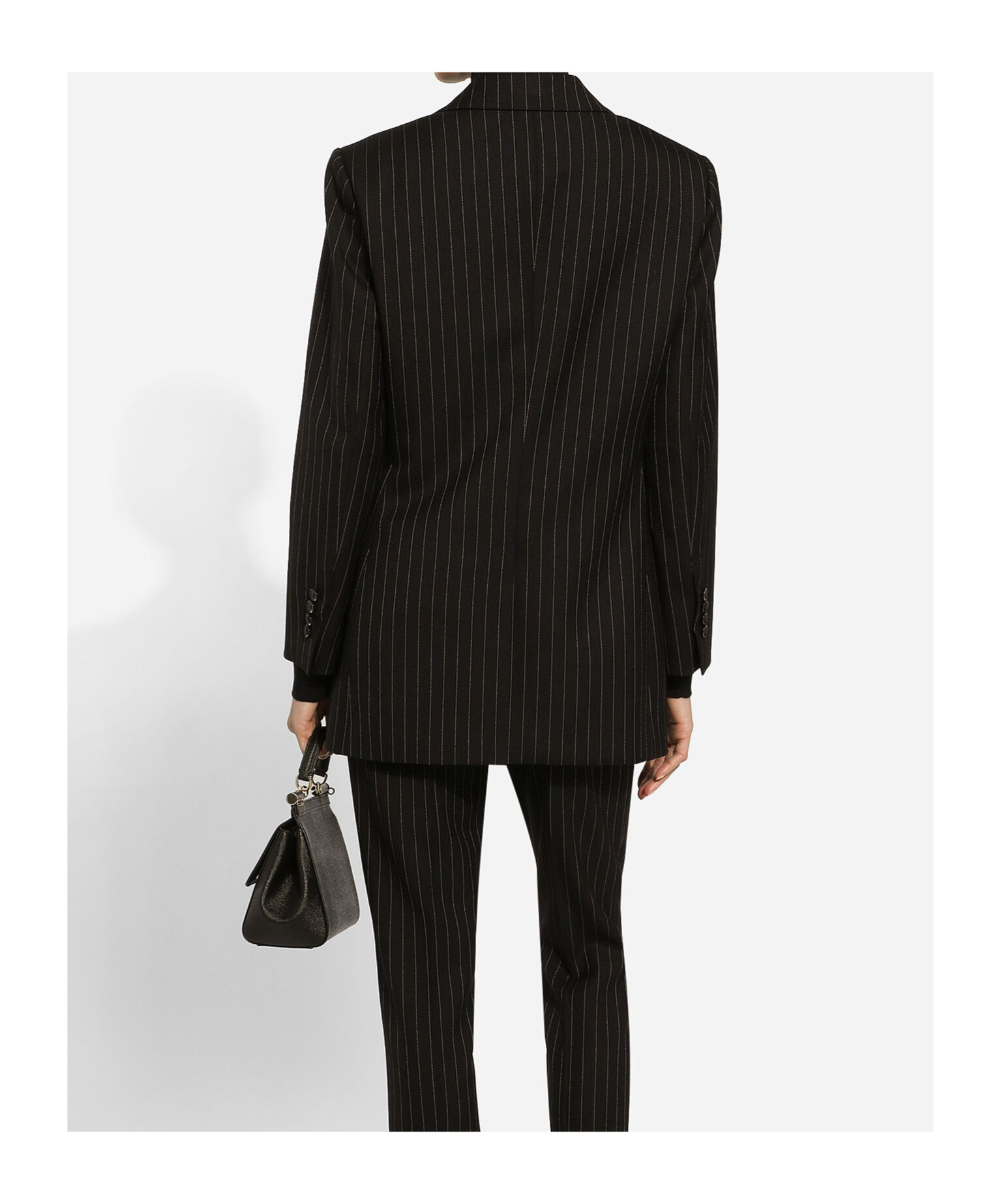 Dolce & Gabbana Vertical Striped Wool Suit With Buttoned Hems In Black