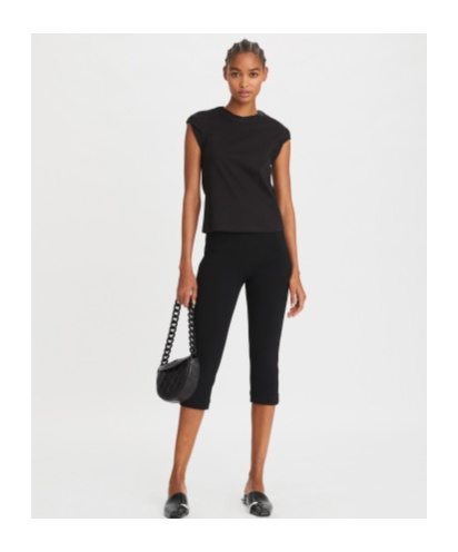 Tory Burch Cropped High-waisted Leggings In Black
