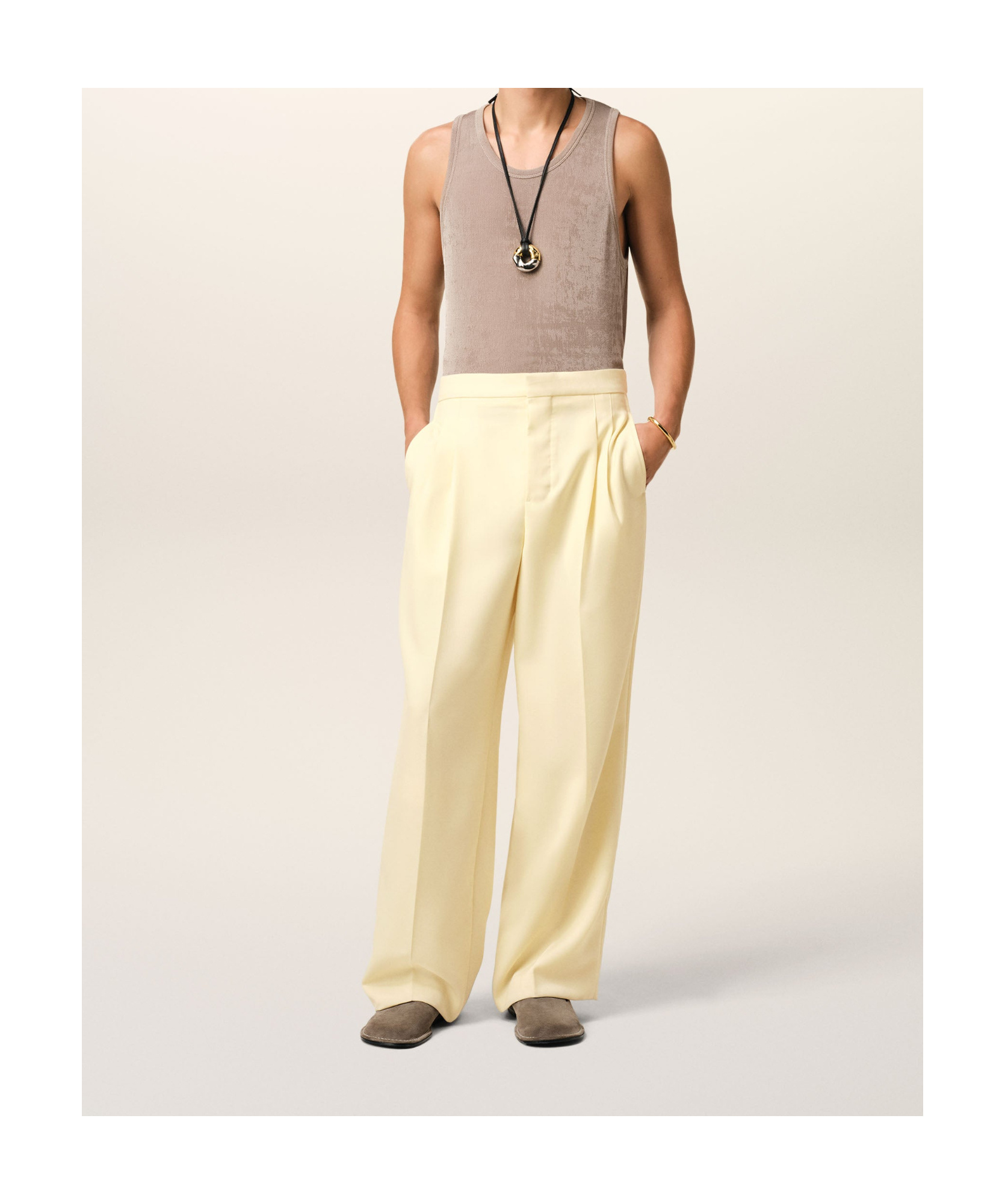 Ami Alexandre Mattiussi Yellow Wool Large Fit Trousers Yellow In Butter Color