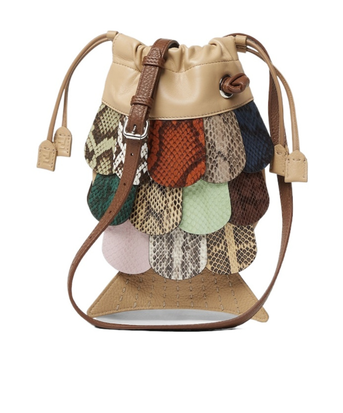Fendi Nappa Leather And Multicolor Lizard Leather Patchwork Bag