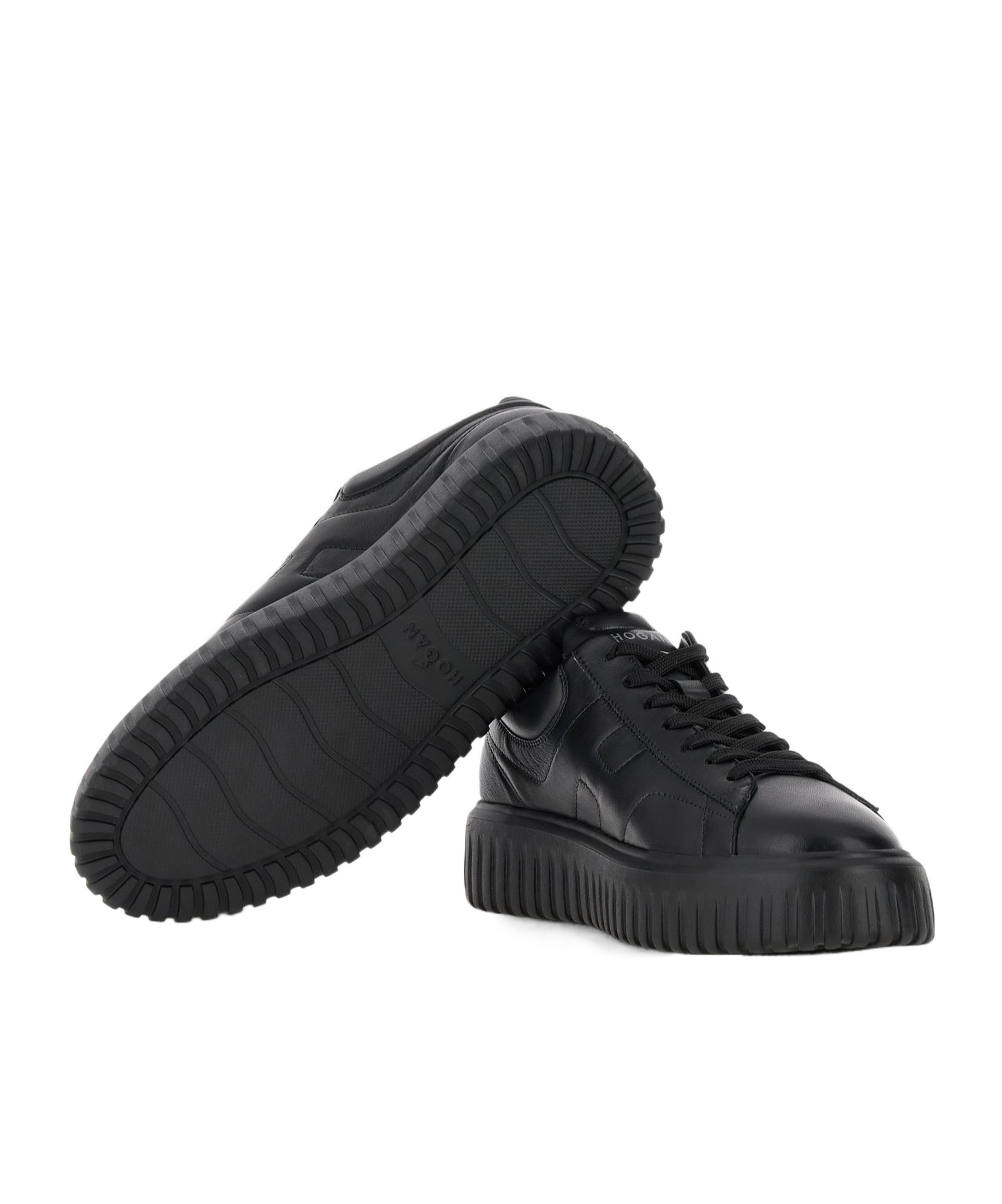 Hogan Leather H-stripes Tread Sneakers In Black