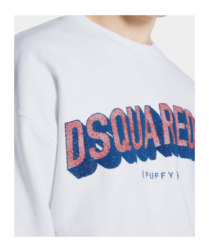 Dsquared2 Cotton Crew Neck Sweatshirt With Bold Front Logo In White