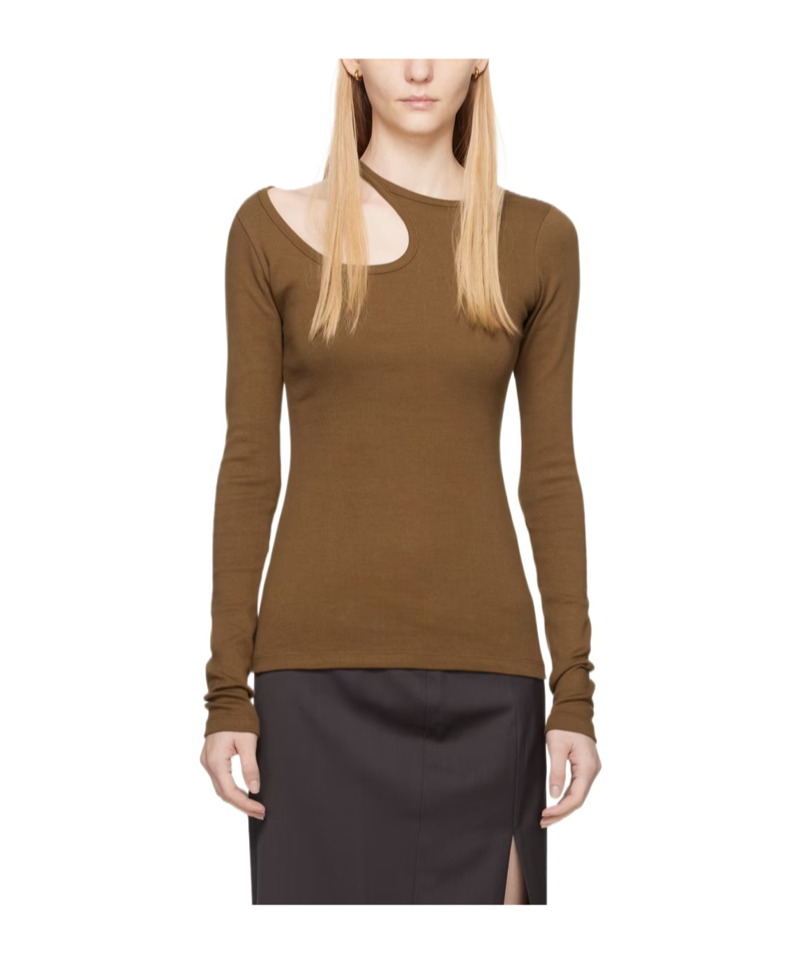Low Classic Cut-out Long-sleeve Cotton T-shirt In Brown