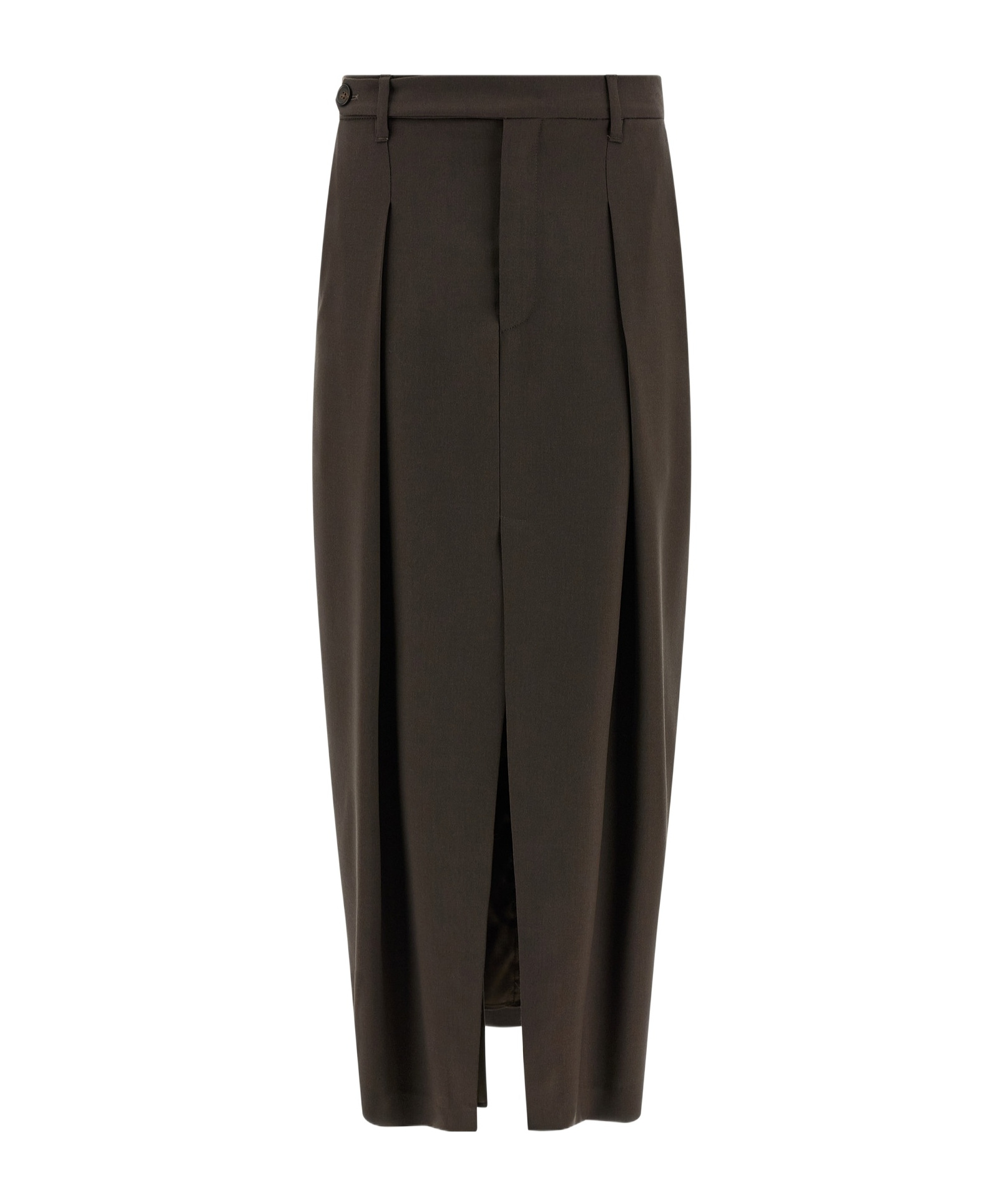 Brunello Cucinelli Curved Design Skirt With Pleats And Pockets In Brown