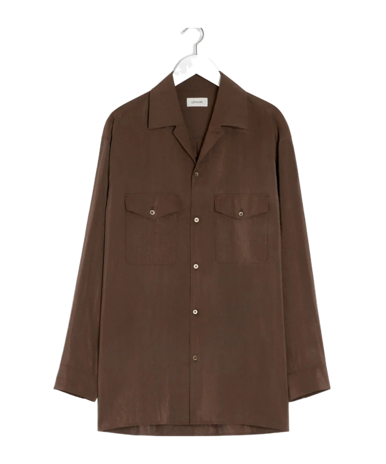 Lemaire Cuban-collar Patch-pocket Shirt In Brown