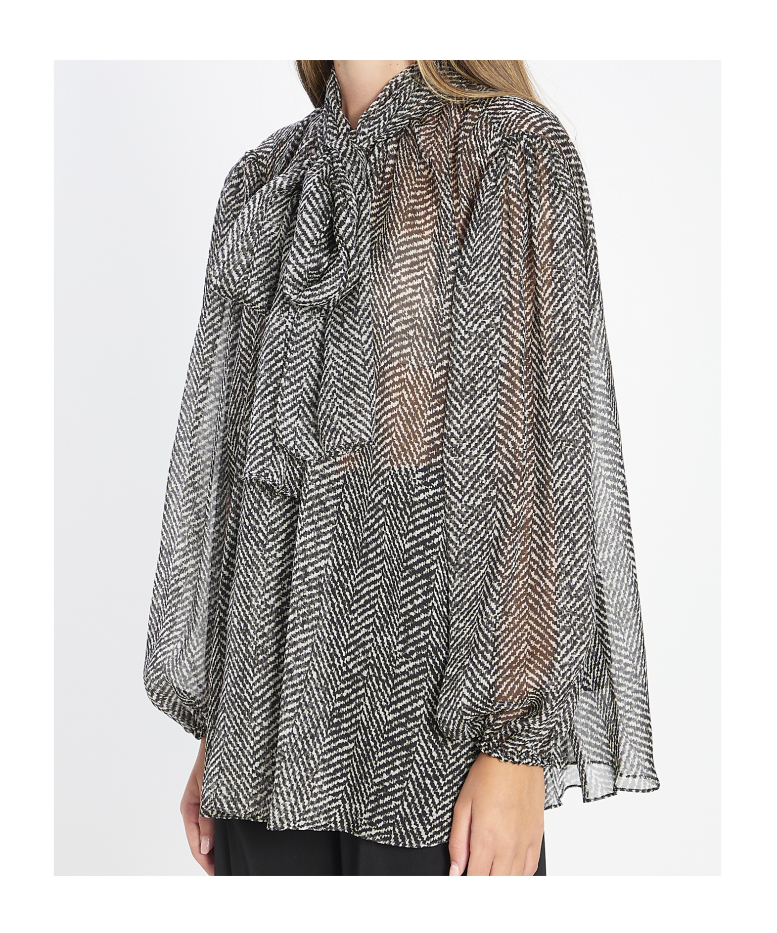 Dolce & Gabbana Dolce&gabbana Women Silk Chiffon Blouse With Chevron Print In Gray