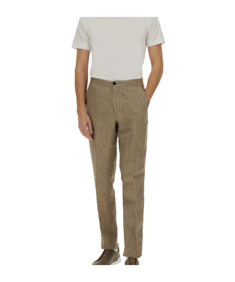 Zegna Linen Jogger Pants In Brown
