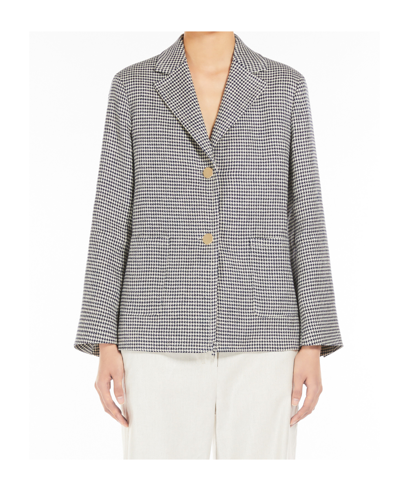 Max Mara Houndstooth Blazer In Gray