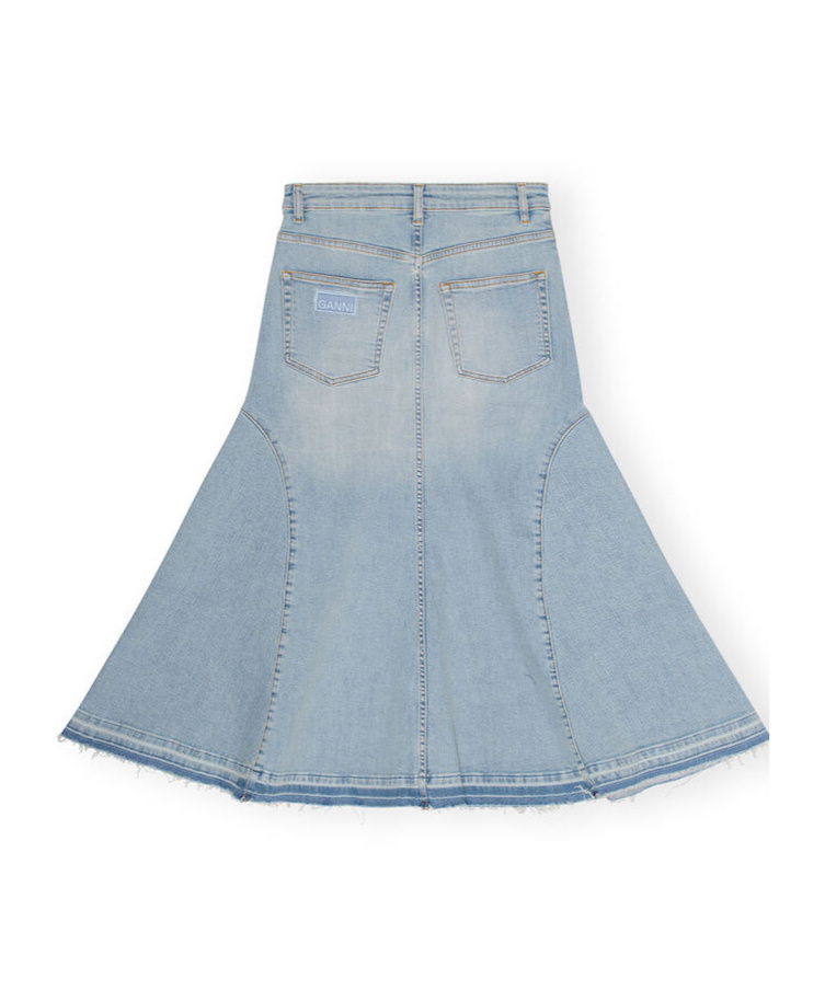 Ganni Pleated Denim Midi Skirt In Multi