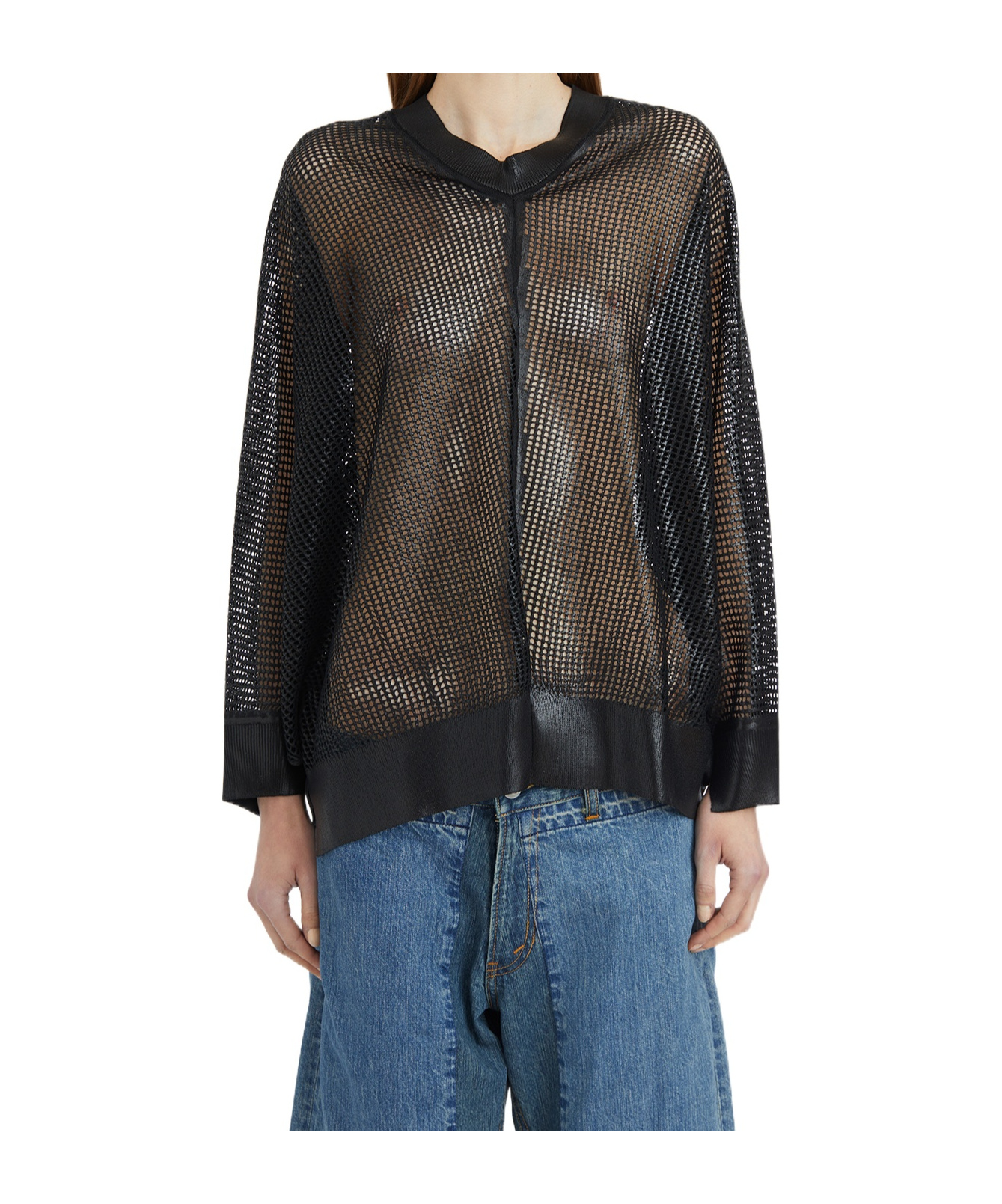 Junya Watanabe Oversized Mesh Sweater In Black