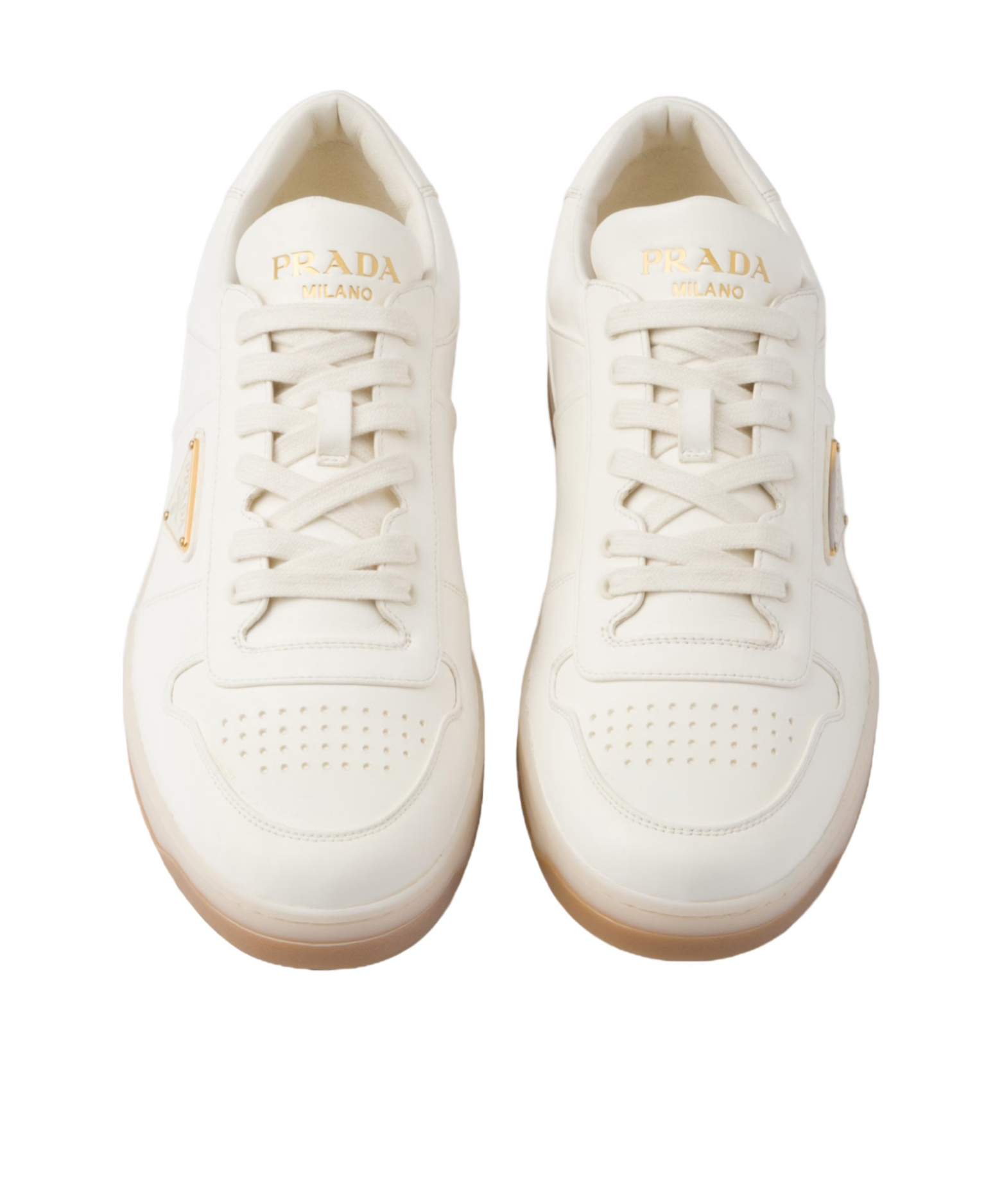 Prada Ivory Leather Lace-up Sneakers In Nude