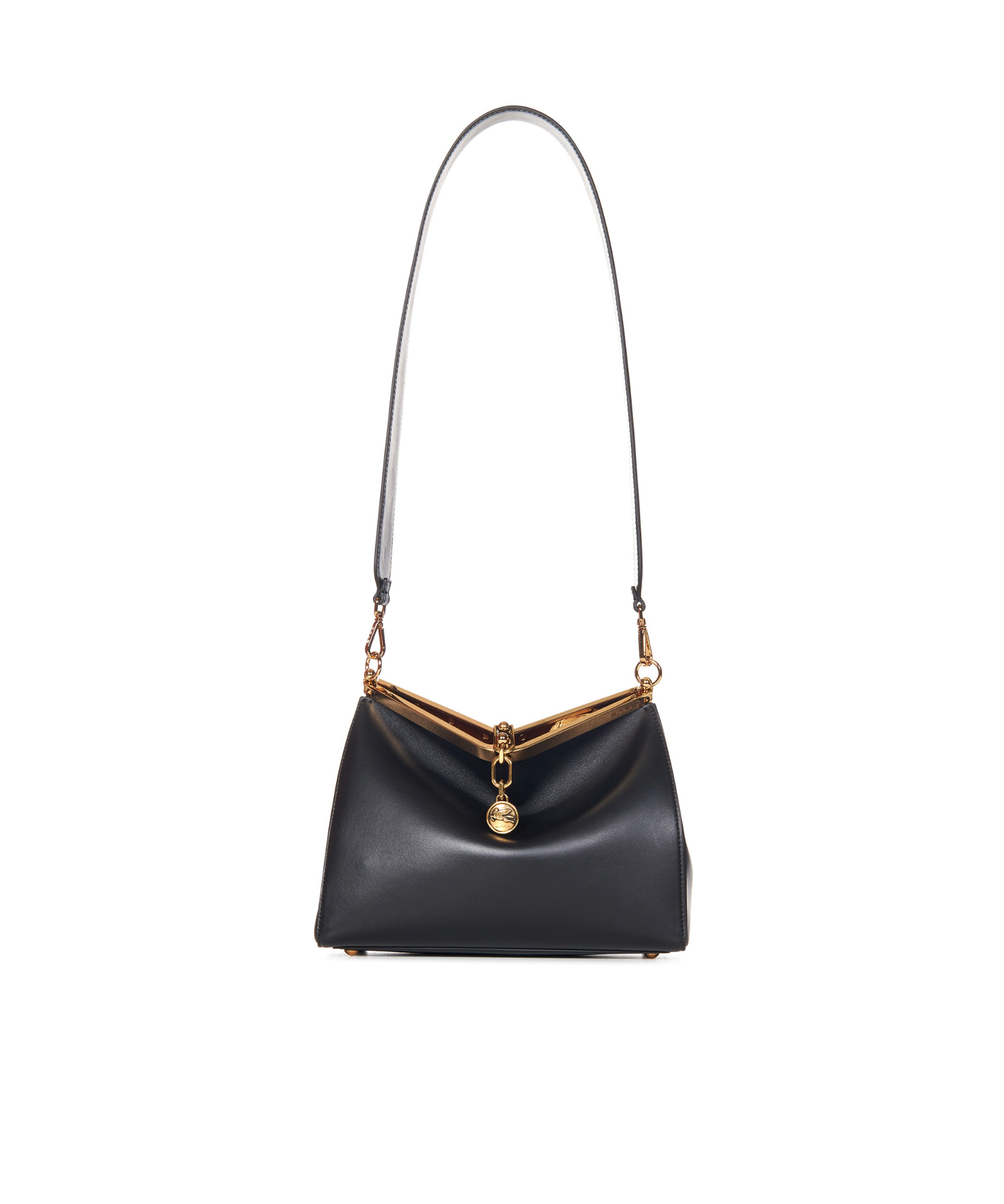 Etro 'small Vela' Black Shoulder Bag With Logo And Pegasus Charm In Black