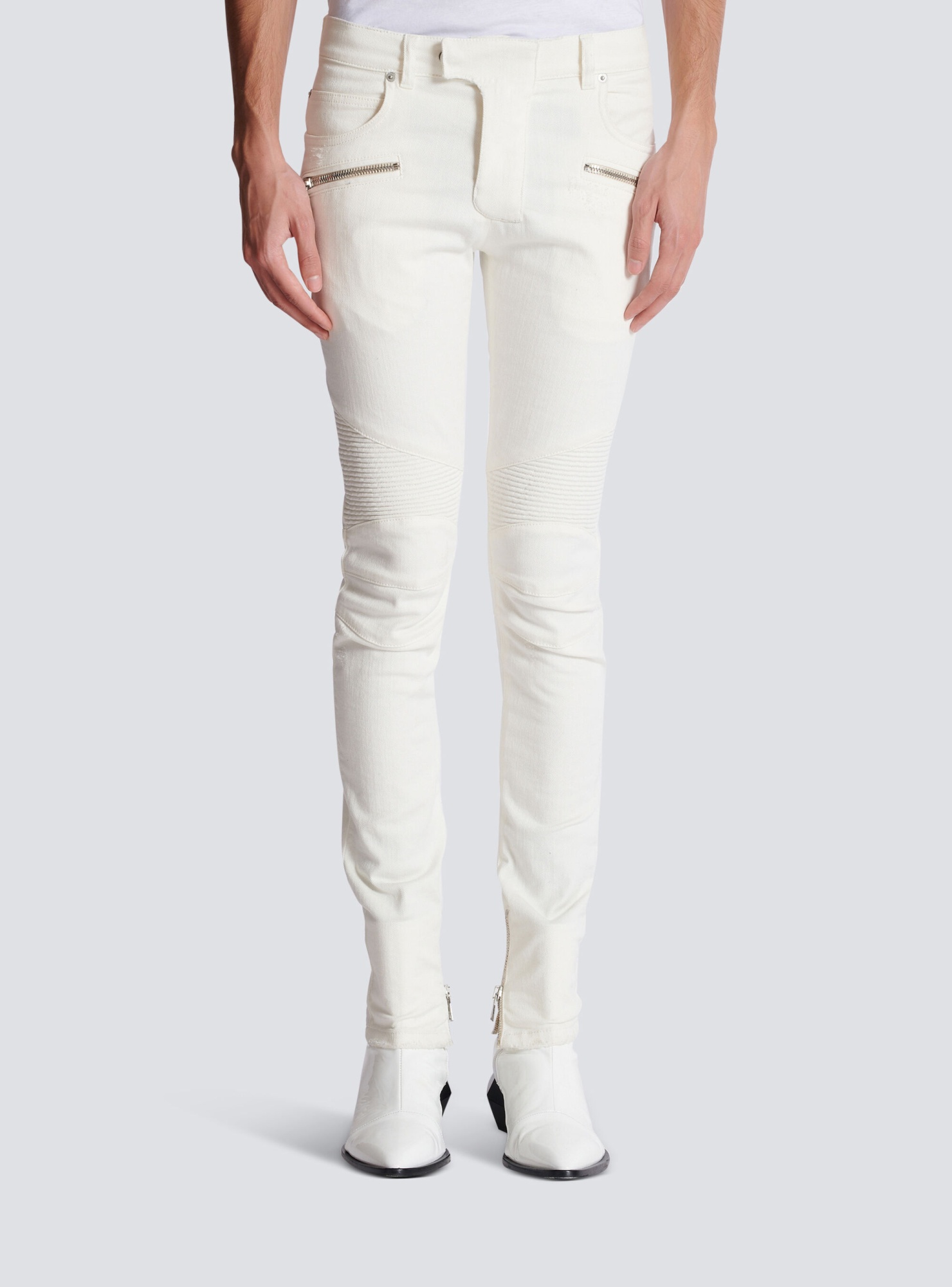 Balmain Biker Mid-rise Slim-fit Jeans In White