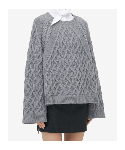 Alexander Mcqueen Cable Crew Neck Jumper In Gray