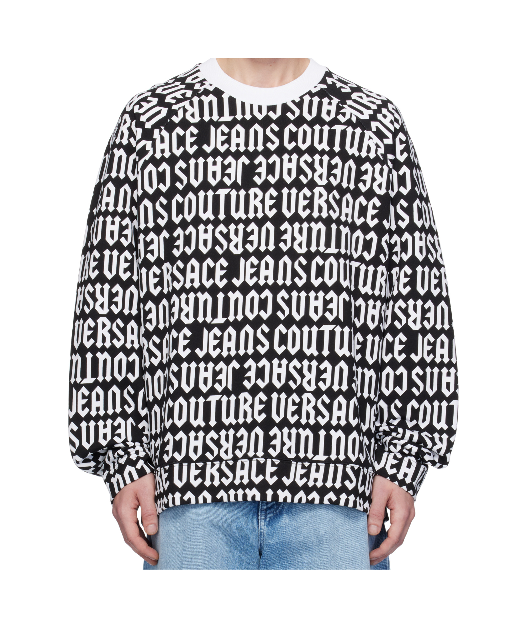 Shop Versace Jeans Logomania Pullover In Black