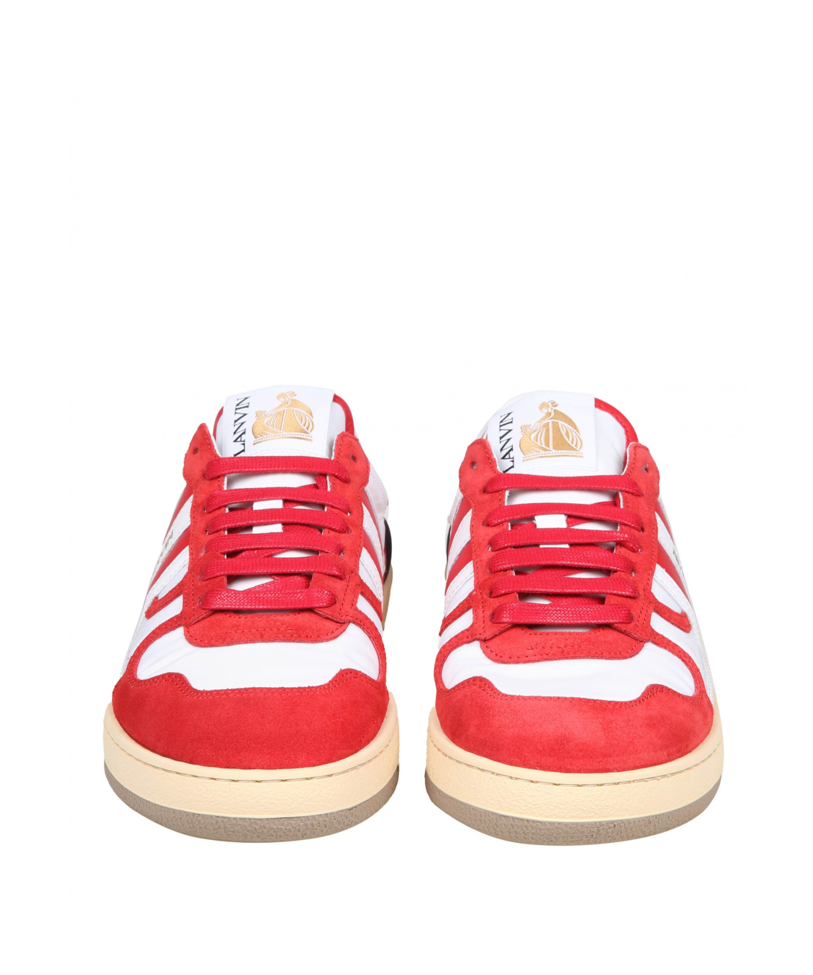 Lanvin Clay Low Top Sneakers In Leather And Nylon Color White/red In Multicolor